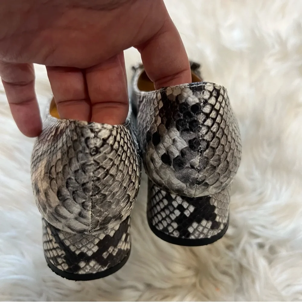 Wilma Firenze Black & White Italian Leather Snakeskin Fringe Low Heel Pumps 37 - Picture 6 of 8